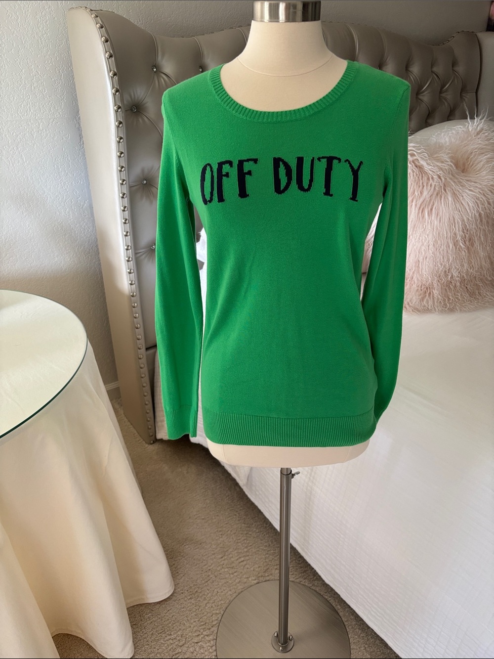 Lilly Pulitzer Bright Green Crewneck Sweater with Navy Trim